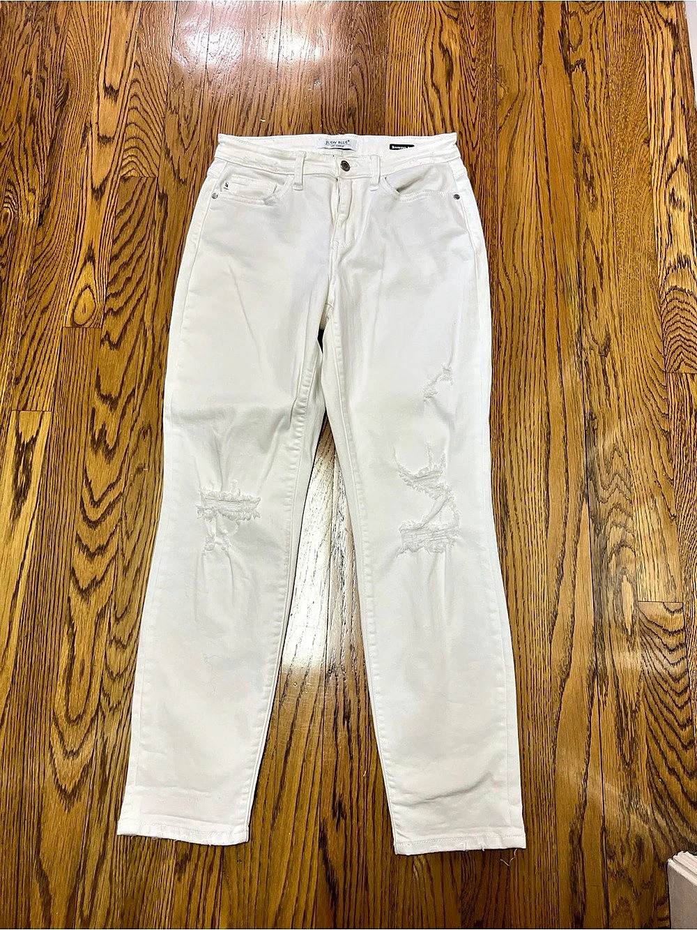 Judy Blue Mid-Rise White Distressed Boyfriend Jeans Distressed Skinny Jeans in